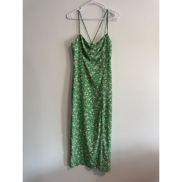 Zara Dresses & Skirts - Zara Floral Midi Dress Women M Green Side Slit Cottagecore Wedding Garden Summer